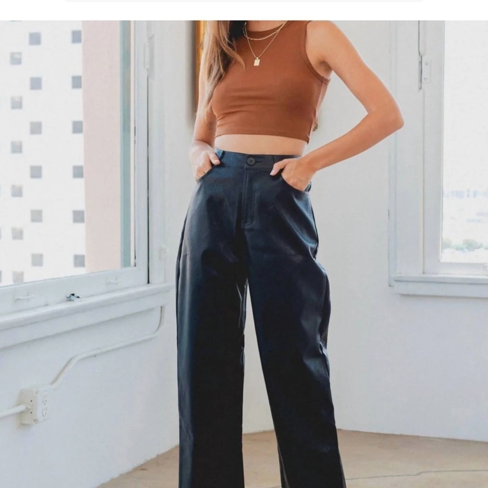 Anthropologie Le Lis Black Vegan Leather Wide-Leg Pants Medium